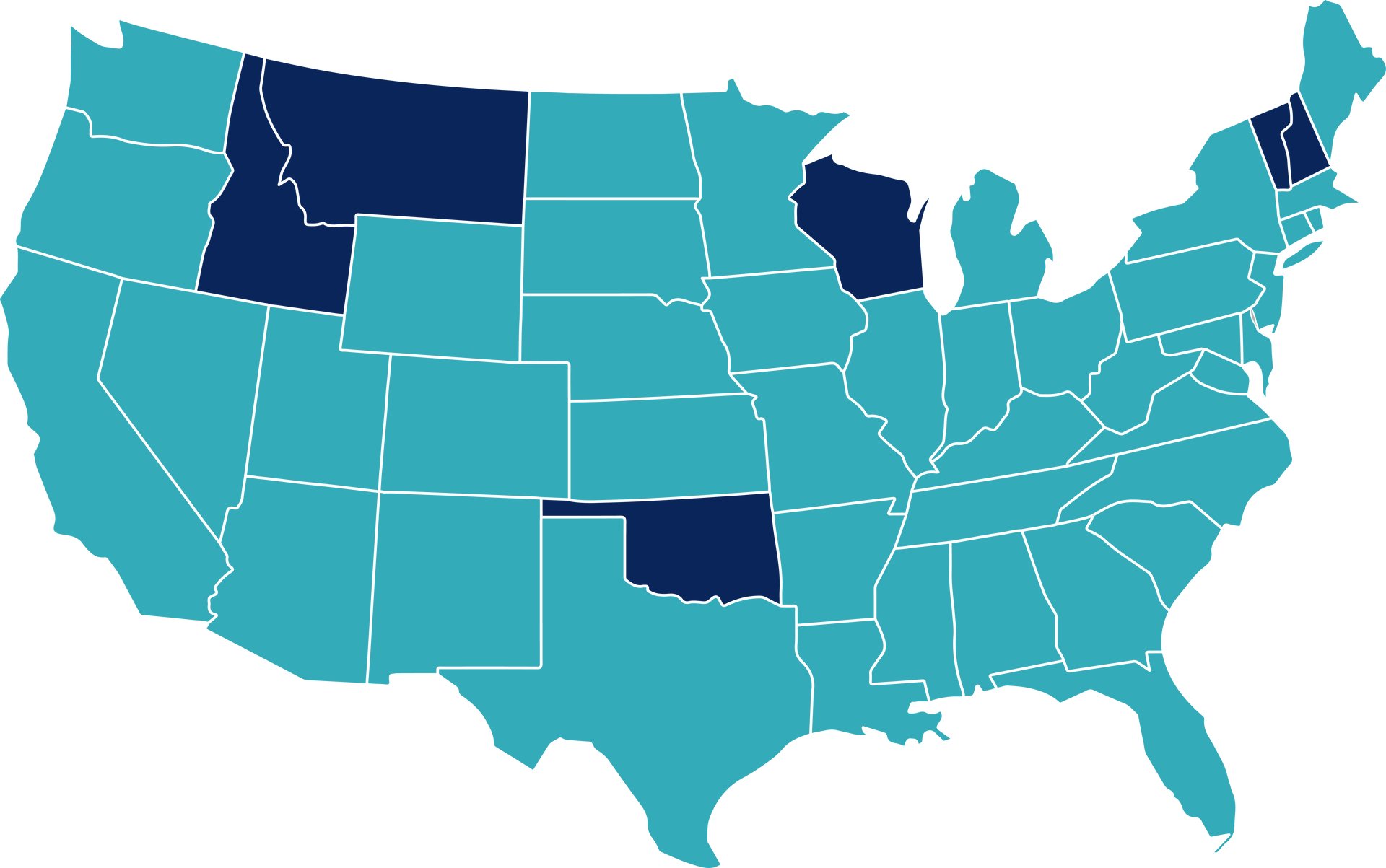 Map of United States showing Provider Services Nationwide active client states